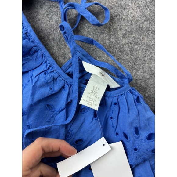 H & M Women's S Broderie Anglaise Tie Open Back Eyelet Midi Dress Cottagecore - Picture 6 of 9